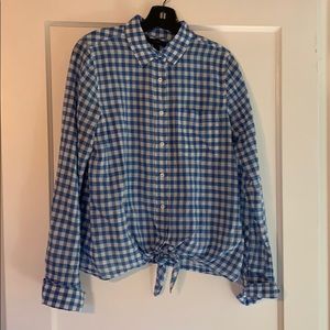Tie front gingham button up. 6tall. J crew